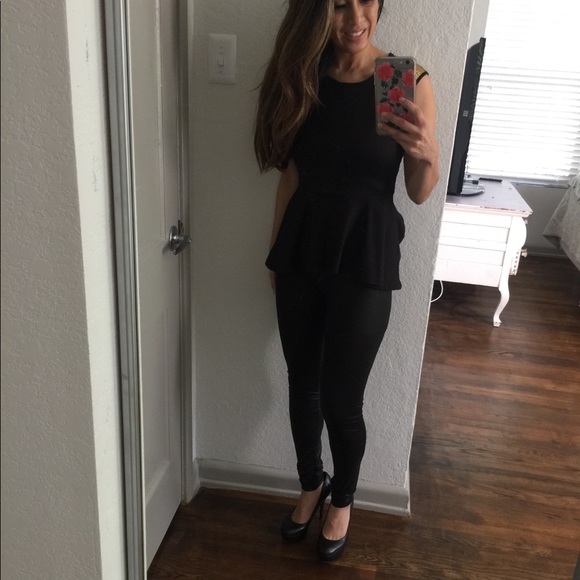 Black peplum top with gold detail - Picture 3 of 6